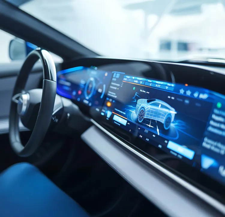 Inside view of a car dashboard.