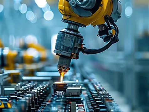 A closeup view of a machining tool at work