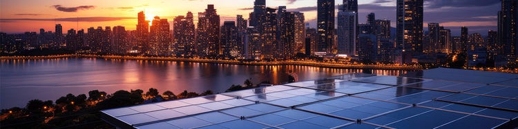 A view of city and solar panels