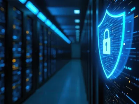 A digitally rendered display of a padlock icon overlaid on a complex circular interface, symbolizing data security