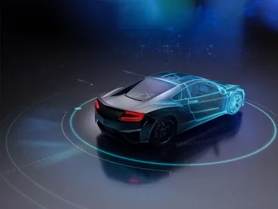 A view of a futuristic car.