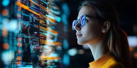 A femail retail shopper using augmented reality glasses