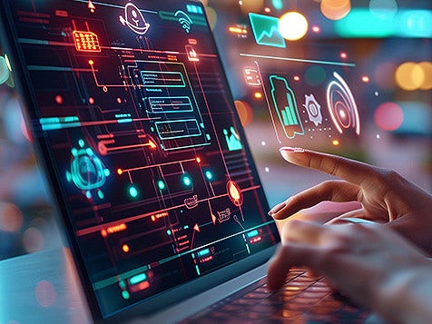 Tablet display data with fingers pointing at it
