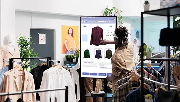 A retail showroom products on big screen