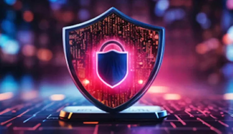 A security shield icon on a keyboard