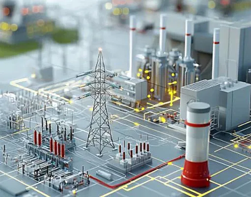 A view of a mock power plant.