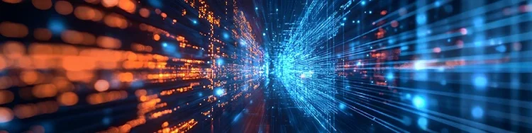 AI in telecom operations concept showing high-speed data streams, digital networks, real-time analytics, and intelligent automation