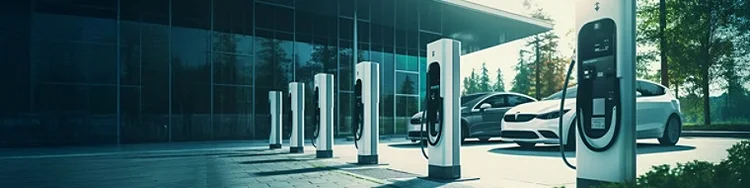 A row of ev charing station.