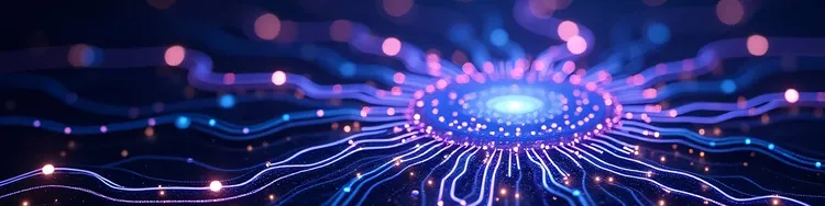 Abstract image of circular led lights in blue and pink colors