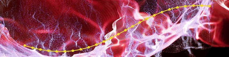 a red wave featuring vibrant light trails weaving through