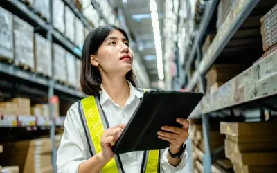 A woman checking at stock