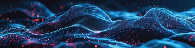 A dynamic wave of blue and red lights illuminates the air, creating a vibrant and colorful display.