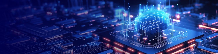 An abstract image of circuit board with an elevated processor