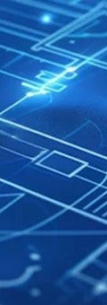 Blue digital blueprint with glowing circuit-like lines