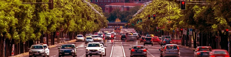 Cars moving in both directions on a road