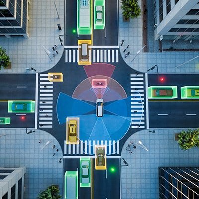 Drone view of a busy road