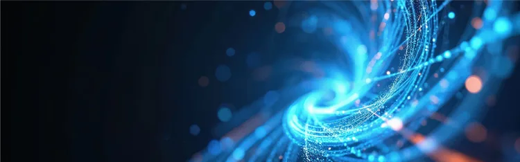 Abstract image of spiralling streak of digital blue lights