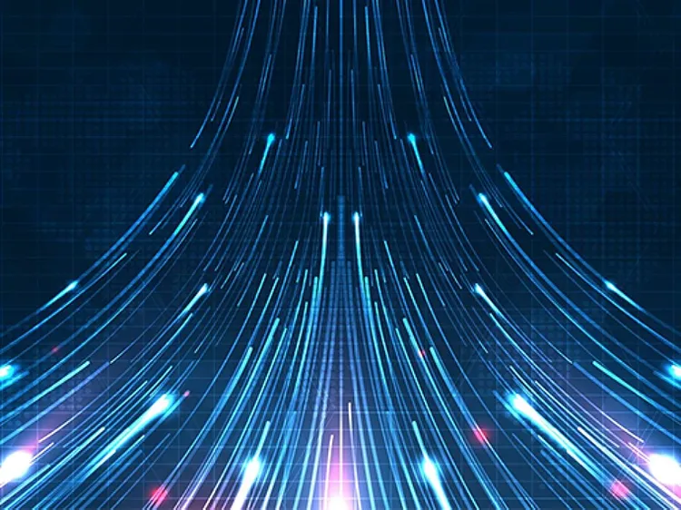 Teal colored graphic lines indicating speed