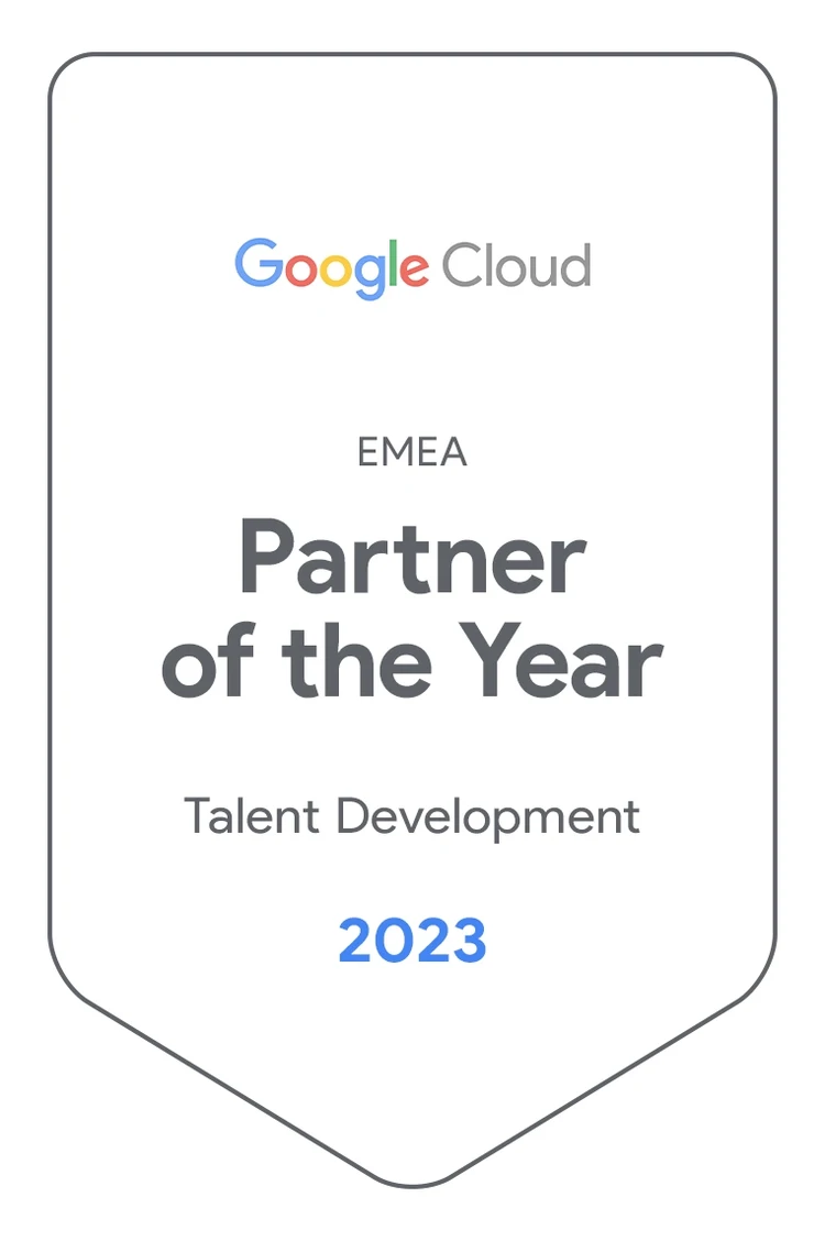 Badge which says EMEA Partner of the Year Talent Development