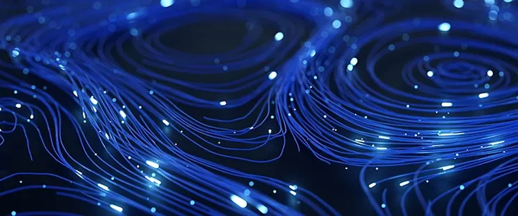 Abstract circular design featuring blue and pink lights radiating outward