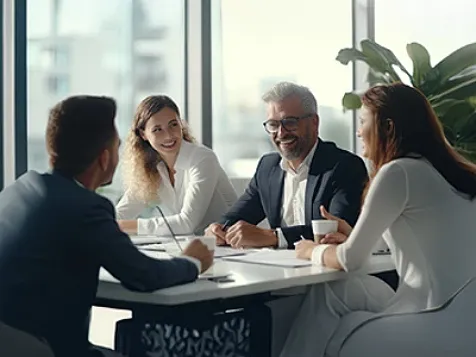 colleagues sitting on a round table and discussing