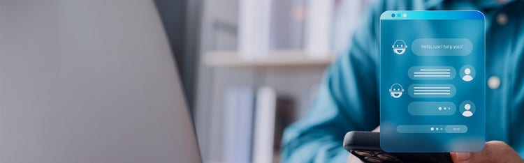 Person using smartphone with chatbot interface