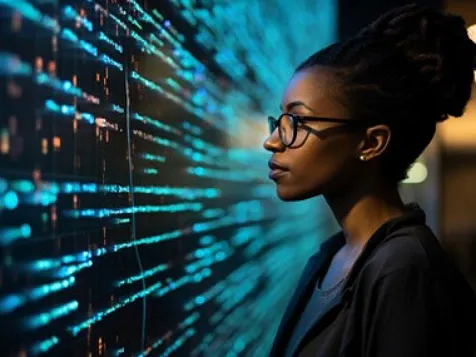 woman looking at giant screen